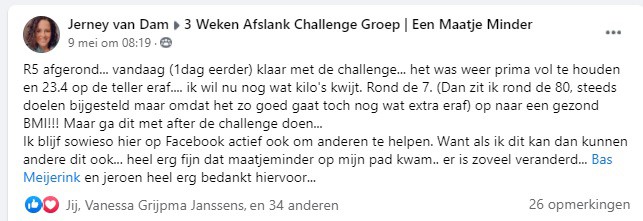 Jerney (37) viel 23 kilo af: "Ik kan nu eindelijk met mijn zoontje meerennen." 1 Tekst Jerney in supportgroep