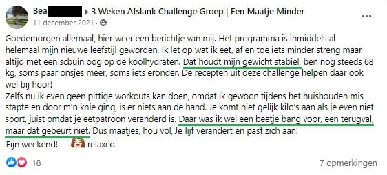 Snel afvallen is dé sleutel tot blijvend gewichtsverlies 4 Bea jojo testimonial min 1