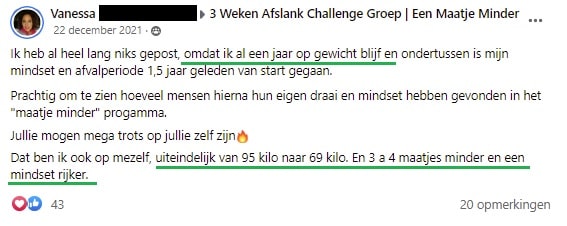 Snel afvallen is dé sleutel tot blijvend gewichtsverlies 1 Vanessa testimonial fb min