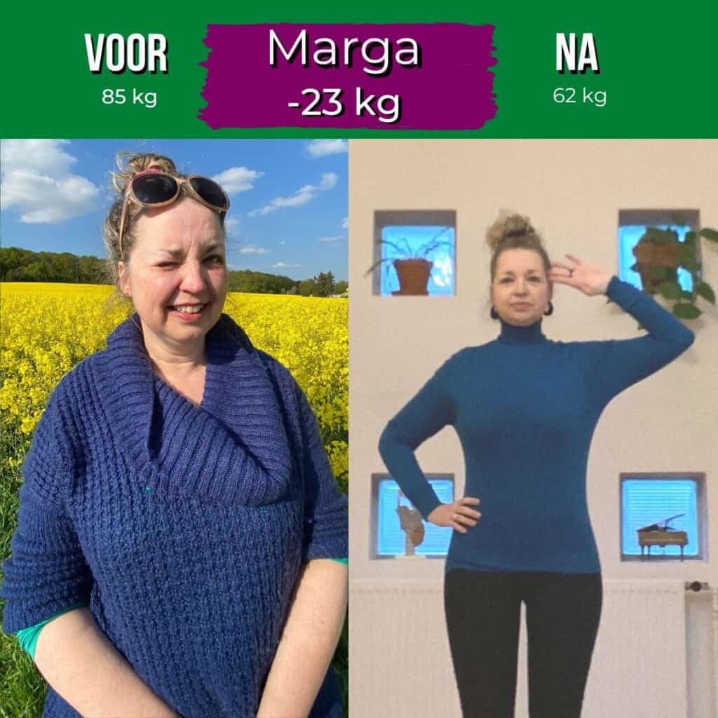 Marga (55) viel 23 kilo af: ‘Eindelijk heb ik de code gekraakt’ 2 Voor- en na foto van marga, 23 kilo verloren