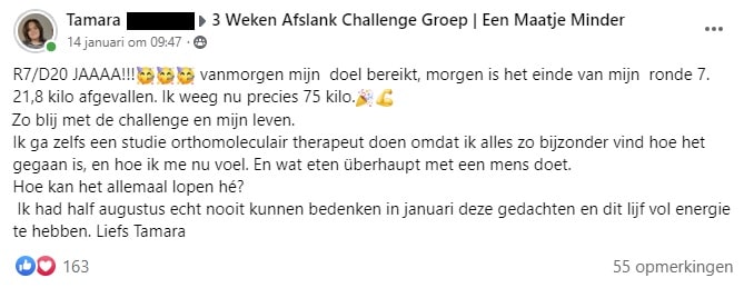 Tamara (48) viel 23 kilo af: ‘Ik heb geen verdoofd gevoel meer. Ik bruis van de energie!' 1 Tamara fb bericht min